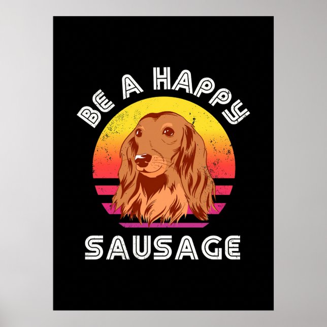 Poster Cão de enchido feliz retrô (Frente)