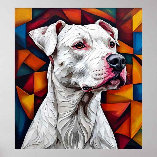 Poster Cão de Guarda Branco Dogo Argentino Raça Poderosa  (Frente)
