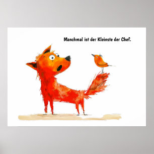 Poster Cão de história em quadrinhos em aquarela e pássar