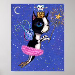 Poster Cão de Leite de Dente Boston Terrier Pink Tutu Cr