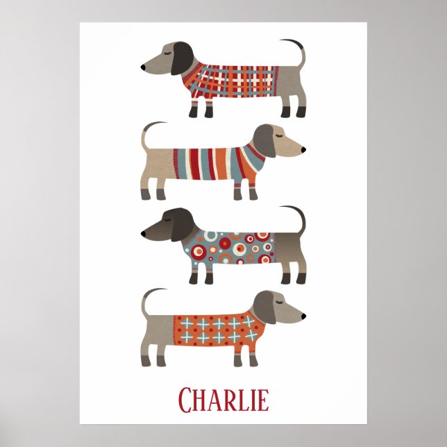 Poster Cão de linguiça de Dachshund Personalizado (Frente)