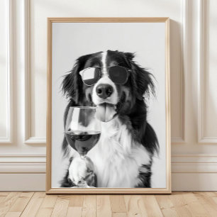 Poster Cão de Montanha Bernês e Arte de Parede de Vinho,
