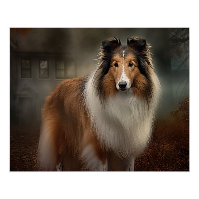 Pôster Cão de Pastoreio de Shetland Dia das Bruxas Assust (Frente)