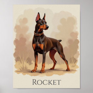 Poster Cão Doberman Pinscher Marrom Ferrugem Vermelho