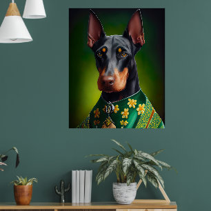 Poster Cão Doberman vestido para o Dia de São Patrício