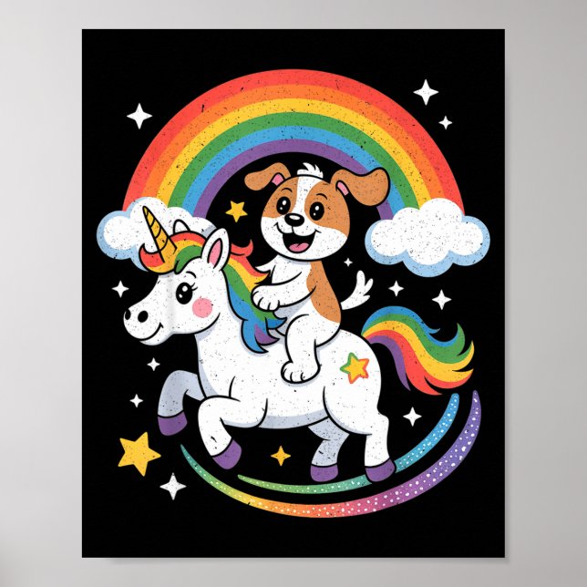 Poster Cão E Espaço De Unicórnio Galáxia Arco-Íris Cães  (Frente)