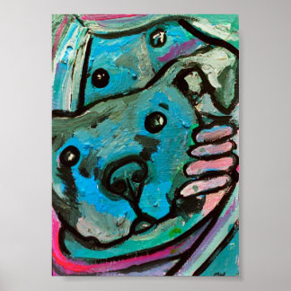 Pôster cão e menina azuis