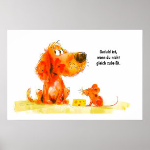 Poster Cão e Rato de Quadrinhos em Aquarela com Queijo