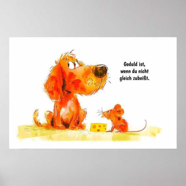 Poster Cão e Rato de Quadrinhos em Aquarela com Queijo (Frente)