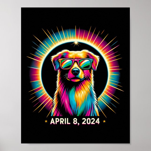 Poster Cão Eclipse Solar 2024 Vestindo Vidro Eclipse Sola (Frente)