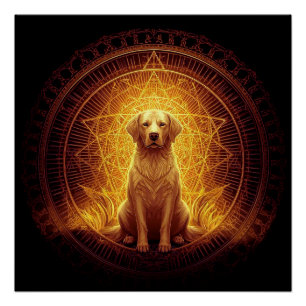 Pôster Cão Espírito ouro dentro da Geometria Sagrada
