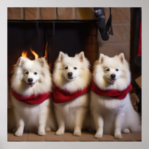 Poster Cão Esquimó Americano junto à Lareira Natal