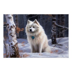 Pôster Cão Esquimó Americano Natal Neve Caindo