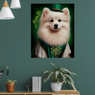 Poster Cão Esquimó Americano vestido para o Dia de São Pa