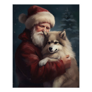 Pôster Cão Finlandês Lapphund Natal Festivo do Papai Noel