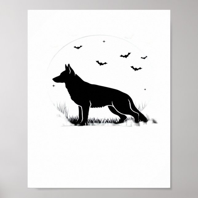 Poster Cão german shepherd - Silhueta da Lua do Halloween (Frente)