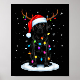 Poster Cão Labrador Preto de Natal Luzes de Rena P
