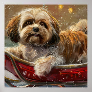 Poster Cão Lhasa Apso Natal Festivo