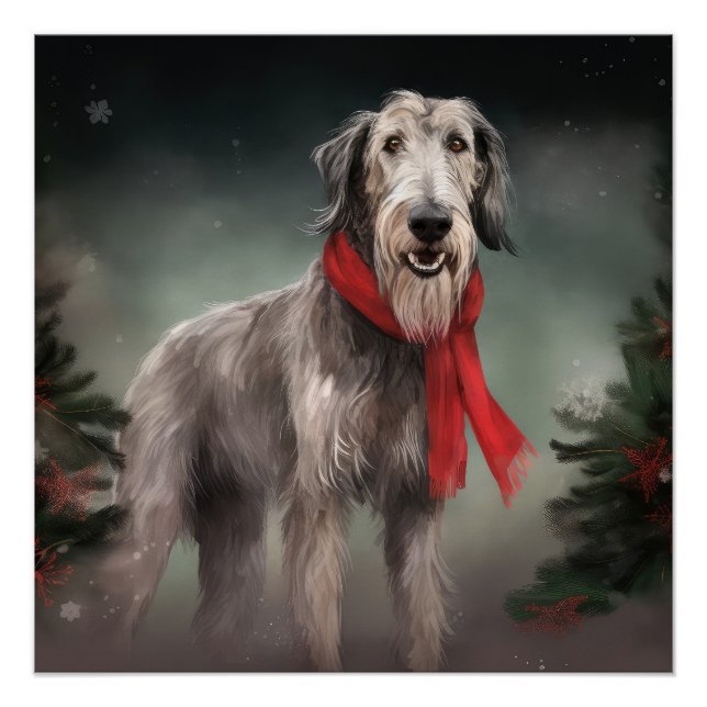 Pôster Cão lobo na neve de Natal (Frente)