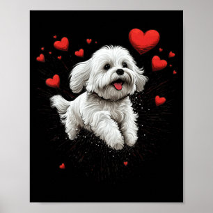 Poster Cão Maltês Amor Coração Para Dia dos Namorados Mal
