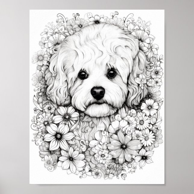 Poster Cão Mandala Coloração de Adultos (Frente)