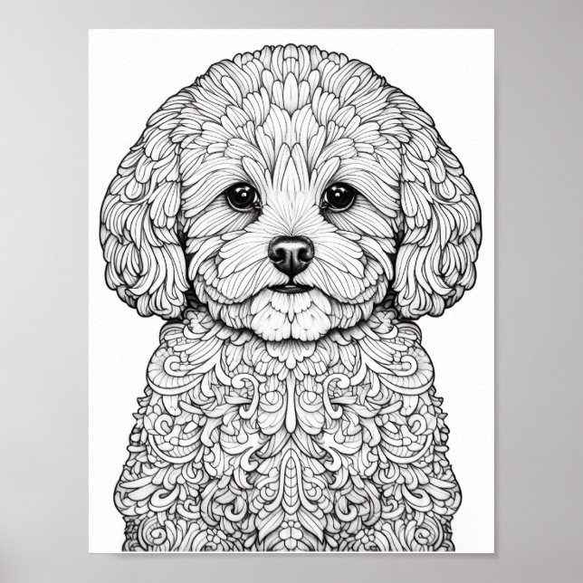Poster Cão Mandala Coloração de Adultos (Frente)