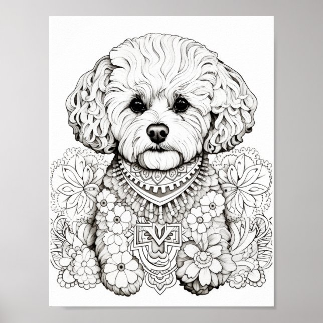 Poster Cão Mandala Coloração de Adultos (Frente)