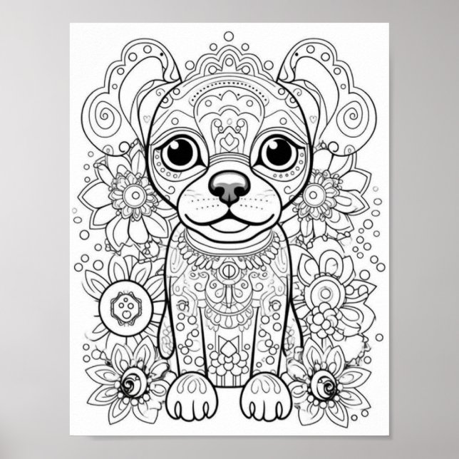 Poster Cão Mandala Coloração de Adultos (Frente)