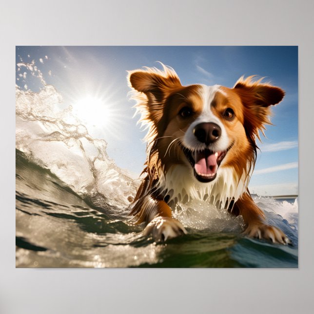 Poster Cão no conselho de surfe (Frente)