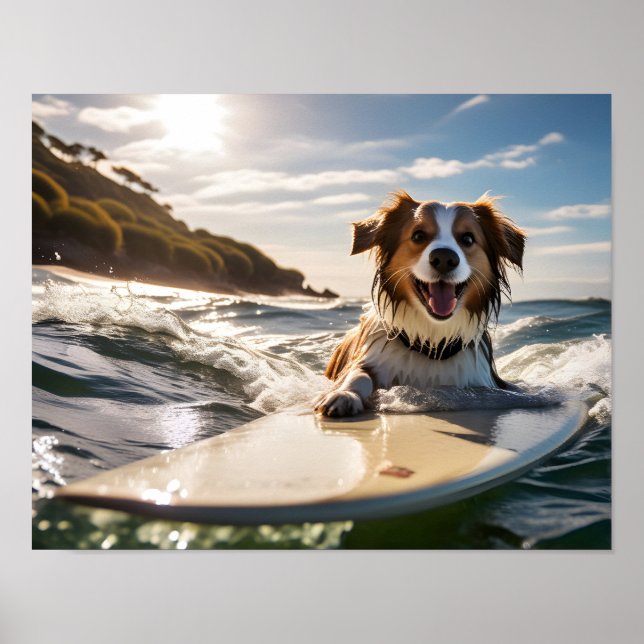 Poster Cão no conselho de surfe (Frente)