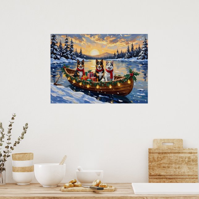 Poster Cão Pastor Australiano no barco de Natal (Cozinha)