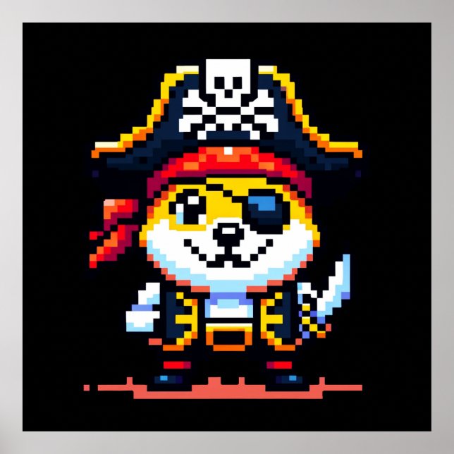 Poster Cão Pirata - Design de Aventura Engraçado Pixel Ar (Frente)