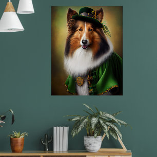 Poster Cão Rough Collie vestido para o Dia de São Patríci