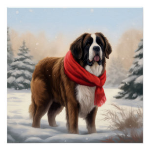 Pôster Cão São Bernardo na Neve Natal