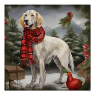 Pôster Cão Setter Inglês na Neve Natal