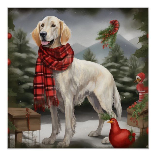 Pôster Cão Setter Inglês na Neve Natal (Frente)