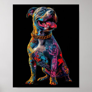 Poster Cão Tatuagens Pitbull Cão Tatuado Colorido