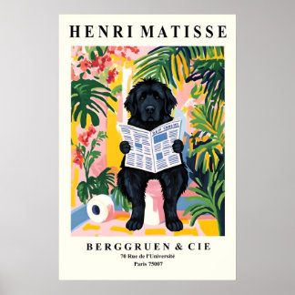 Poster Cão Terra-Nova no Banheiro Estilo Matisse