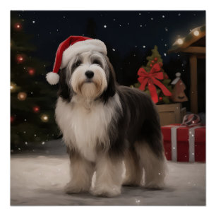 Pôster Cão Terrier Tibetano na neve Natal 
