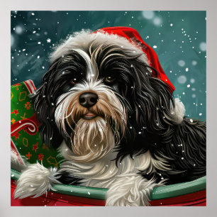 Poster Cão Terrier Tibetano Natal Festivo
