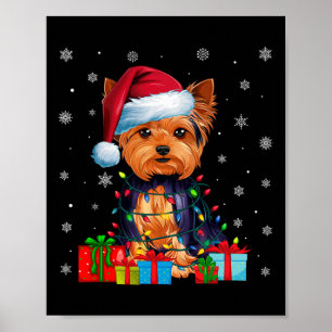 Poster Cão Ugly Xmas Lights Santa Hat Yorkshire Terrier C