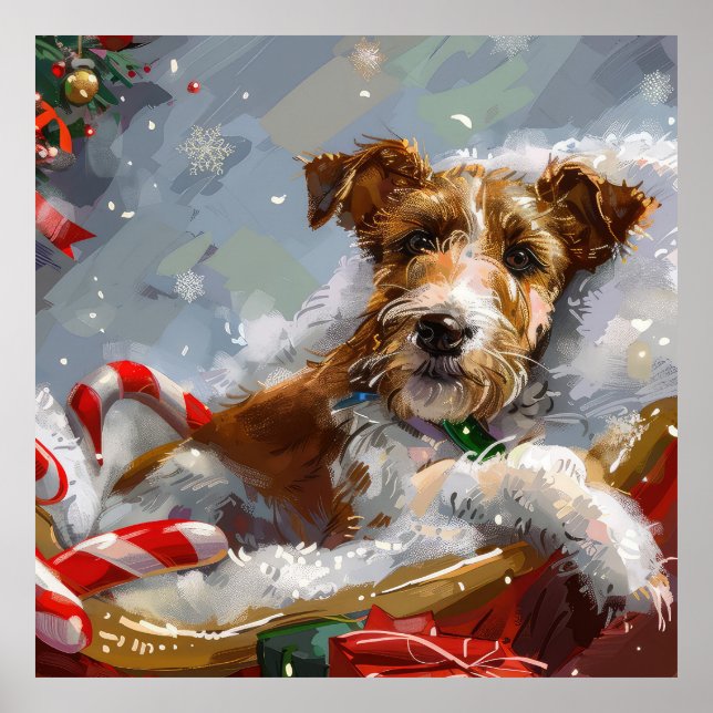 Poster Cão Wire Fox Terrier Natal Festivo  (Frente)