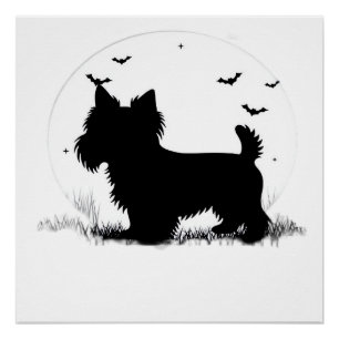Pôster Cão Yorkshire Terrier � Silhueta da Lua de Hallowe