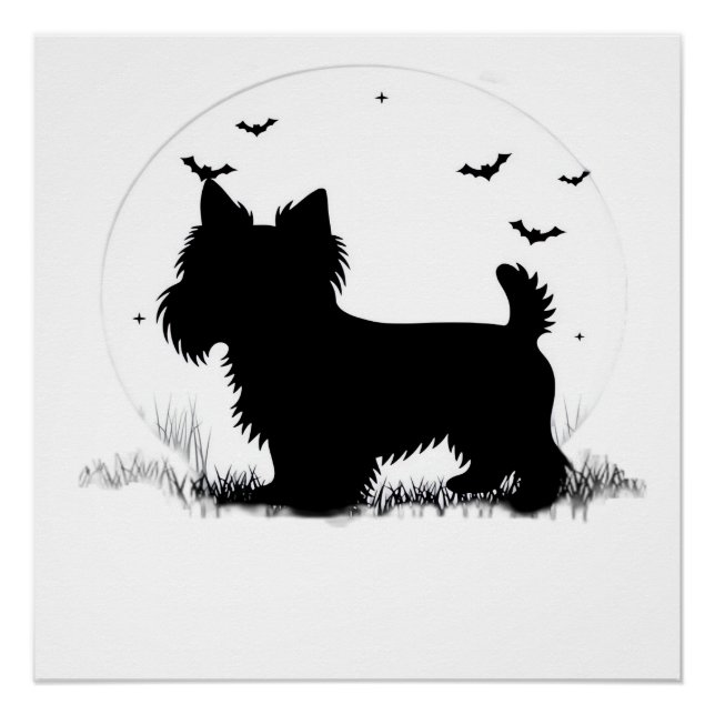 Pôster Cão Yorkshire Terrier � Silhueta da Lua de Hallowe (Frente)