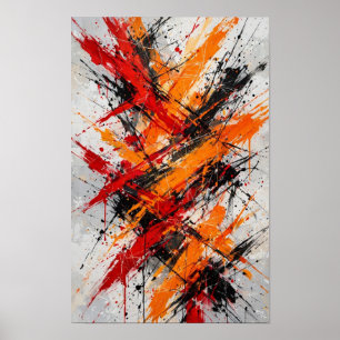 Poster Caos Ígneo - Abstrato com Salpicos Vermelhos Laran
