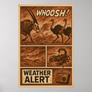 Poster Caos na Tempestade no Deserto – Alerta Climático d
