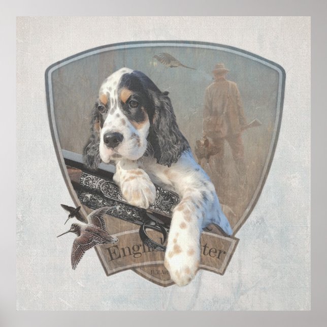 Poster Cãozinho do inglês Setter com uma espingarda cláss (Frente)