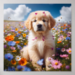 Poster Cãozinho do ouro Retriever com flores