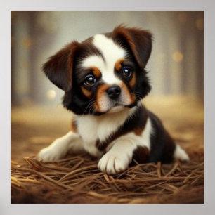 Poster Cãozinho giro e bonito, castanho escuro e branco