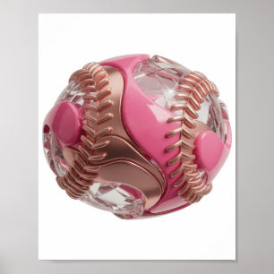 POSTER CAPA DE BEISEBOL ROSA COM DIAMANTES E COSTURA EM R